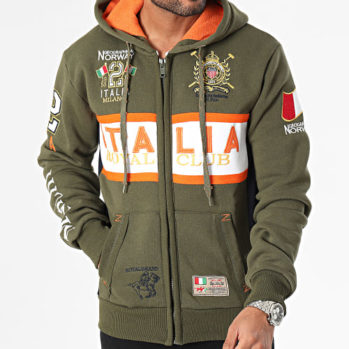 Sweat Zippé Capuche Vert Kaki