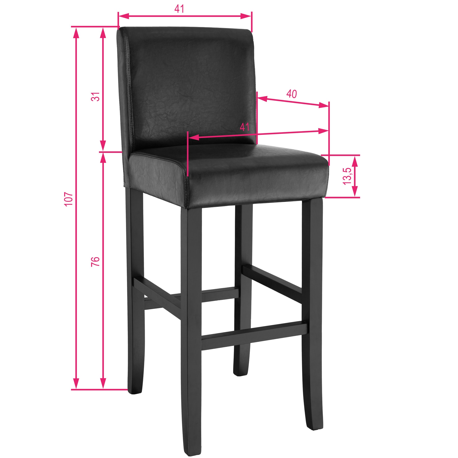 tectake® 2er Set Barhocker, gepolstert mit Rückenlehne, Stuhlbeine aus Massivholz, Sitzhöhe 76 cm