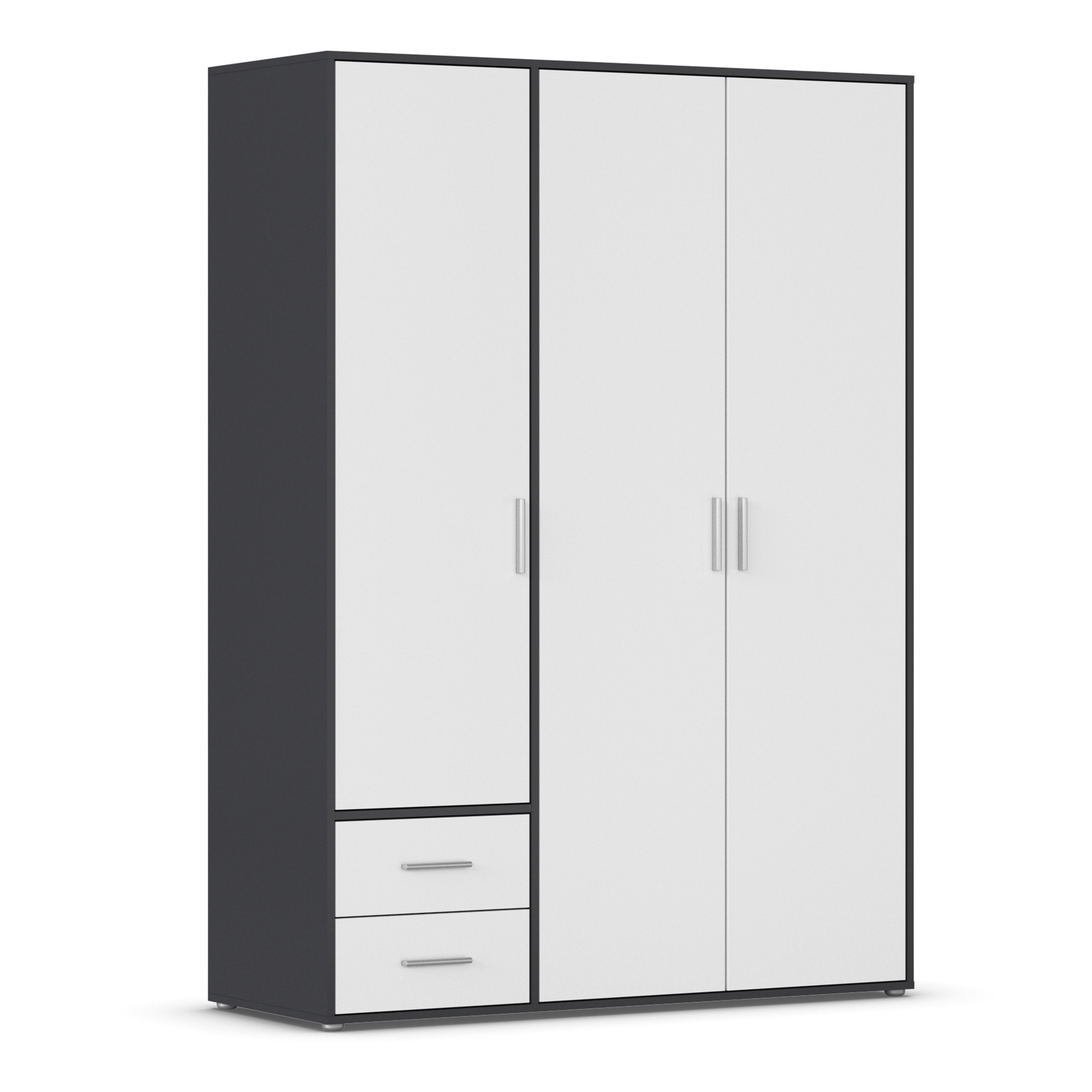 Drehtürenschrank - alpinweiß - grau metallic - 140 cm