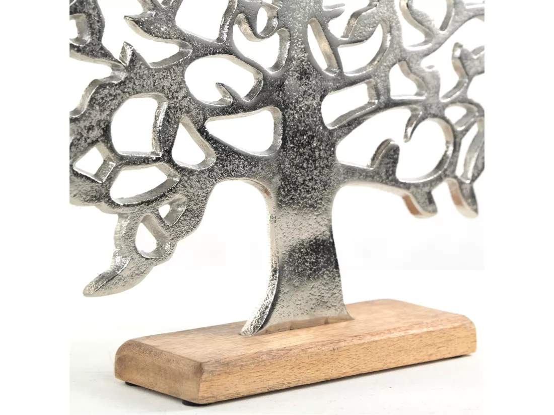 SCULPTURE Arbre de vie Métal, bois de mangue argent-brun