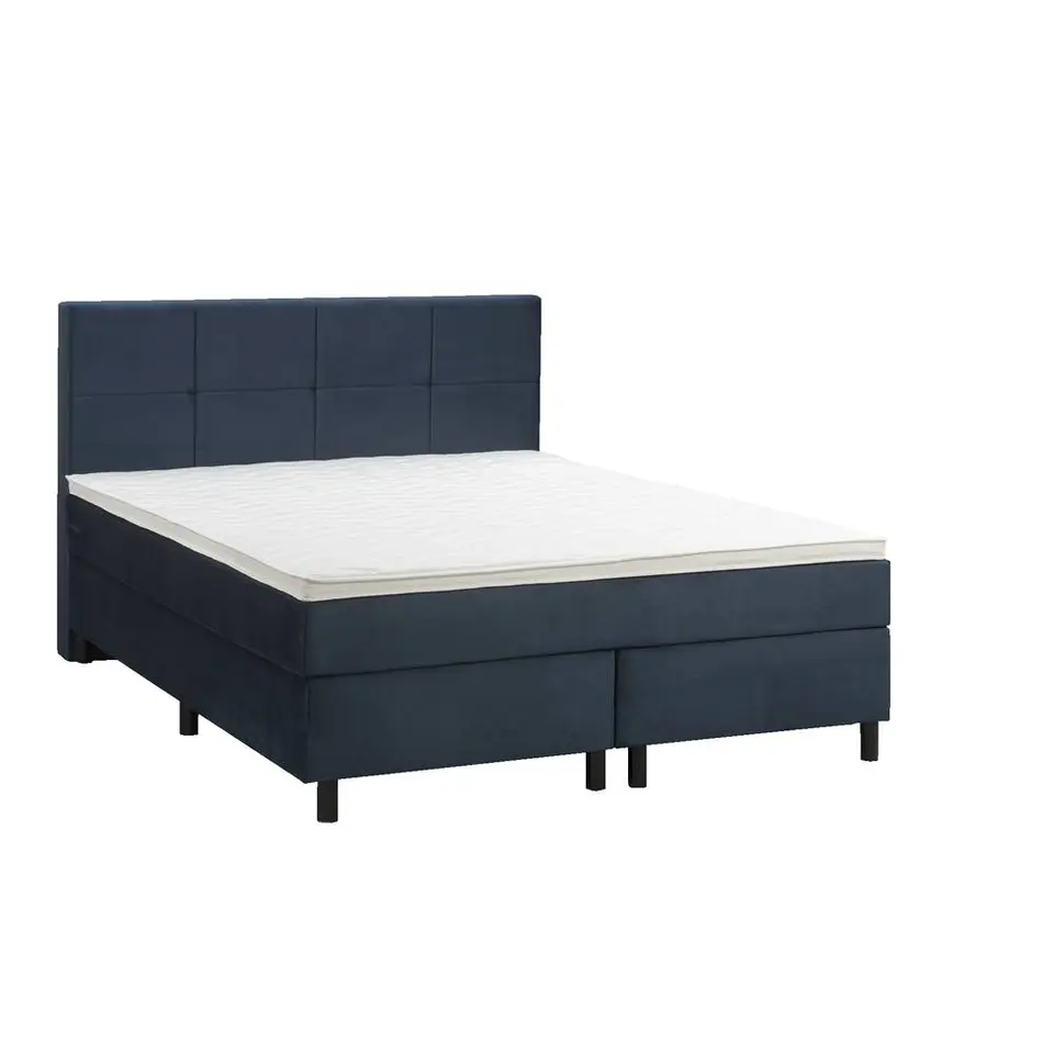 Boxspring Liv geblokt - blauw - 140x200 cm - ronde poot