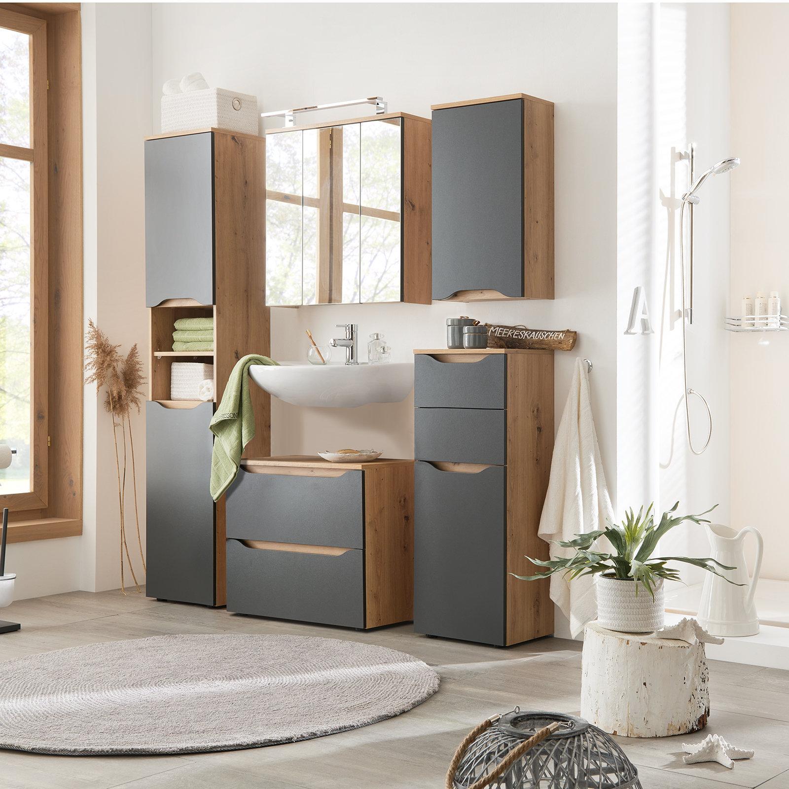 Hochschrank - Artisan Eiche-anthrazit - SoftClose - 190 cm