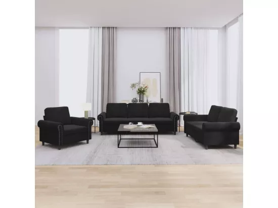Ensemble de canapés 3 pcs avec coussins Noir Velours