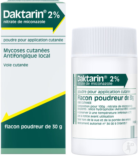 Daktarin 2% Nitrate De Micon. Poudre Application Cutanée Flacon Poudreur 30g
