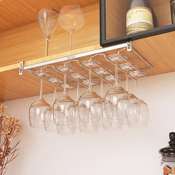 Glassholder i rustfritt stål for hyllemontering - 4 rader