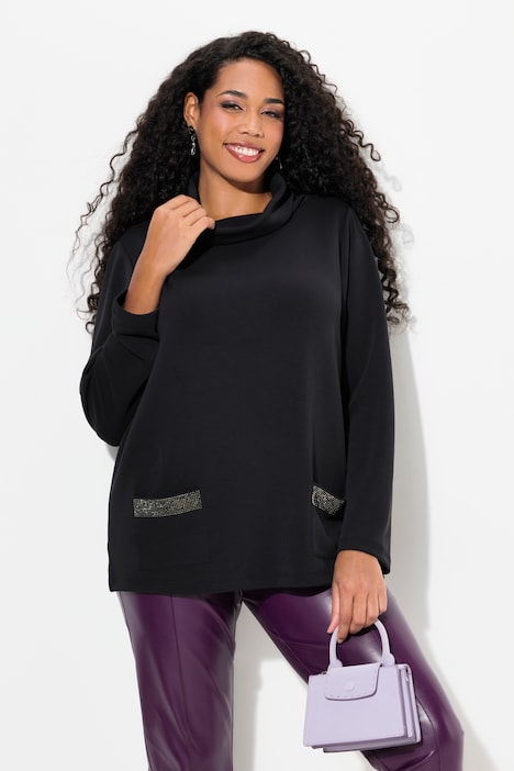 Sweatshirt, Ziersteintaschen, Boxy, Stehkragen, Langarm