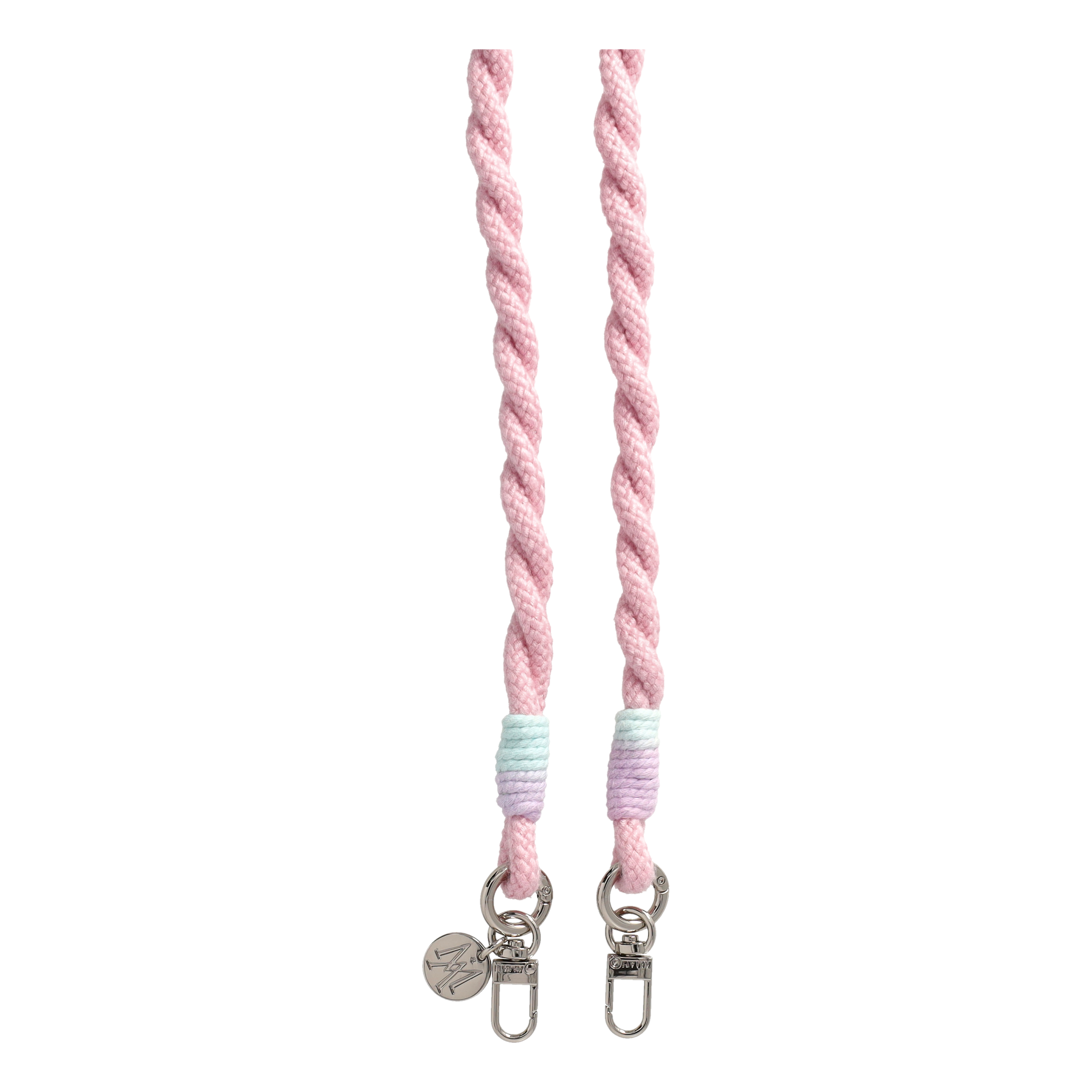 Handgemachte Handykordel Gedrehtes Umhängeband für Handyhüllen Silver - Rosa (Rainbow)