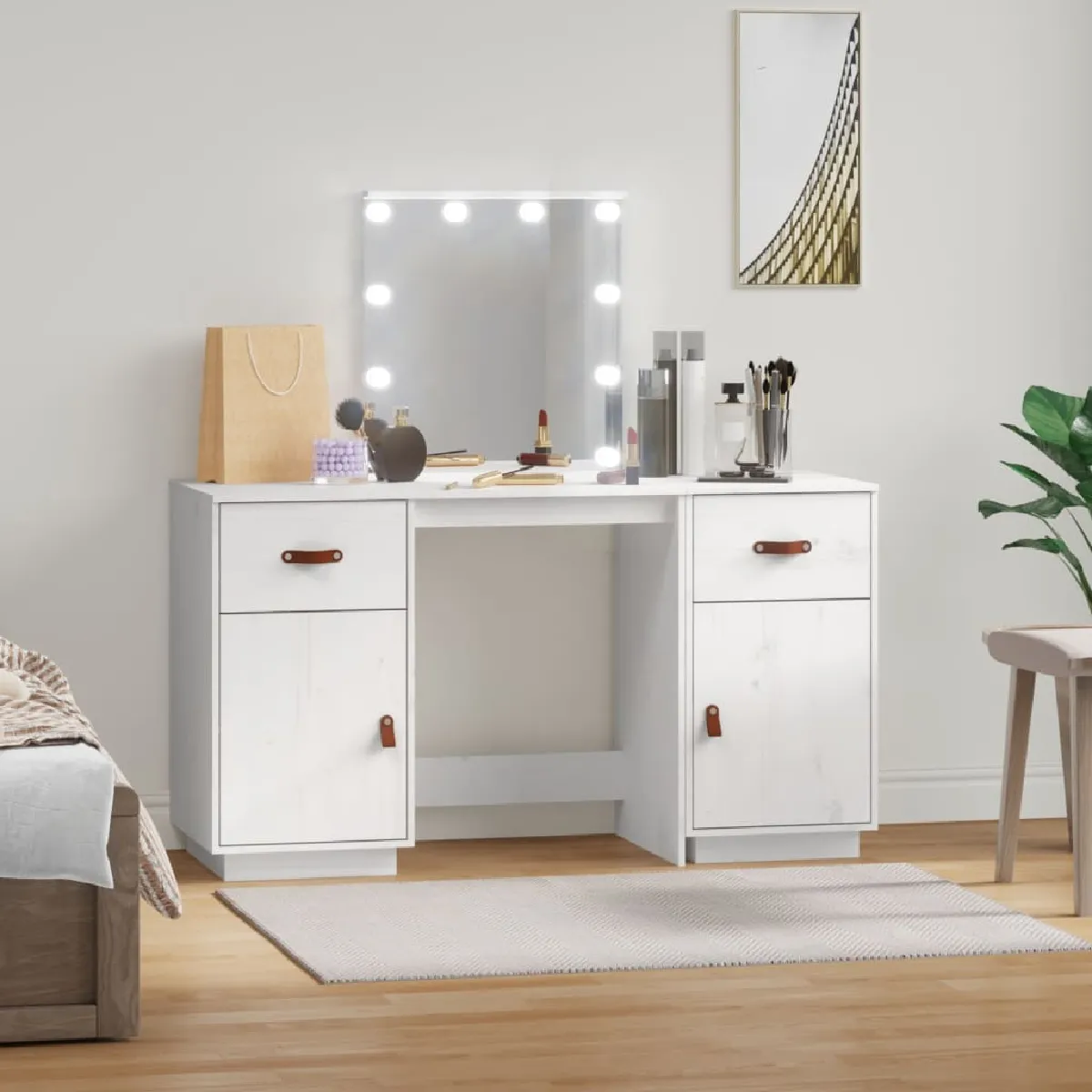 vidaXL Coiffeuse avec LED - Blanc