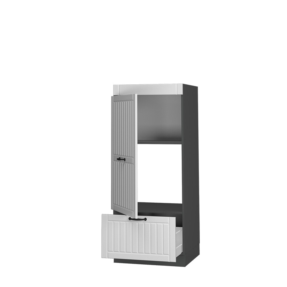 Vicco Mikrowellenumbauschrank Küchenschrank Küchenmöbel Fame-Line Landhaus Anthrazit Weiß 60 cm Küche Einbauküche Blende Hochschrank Schublade Mikrowelle Backofen Küchenzeile