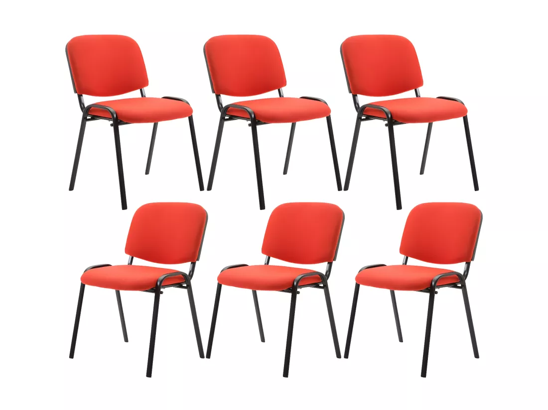Lot de 6 Chaise de conférence - Tissu & Métal noir mat - Rouge - Ken