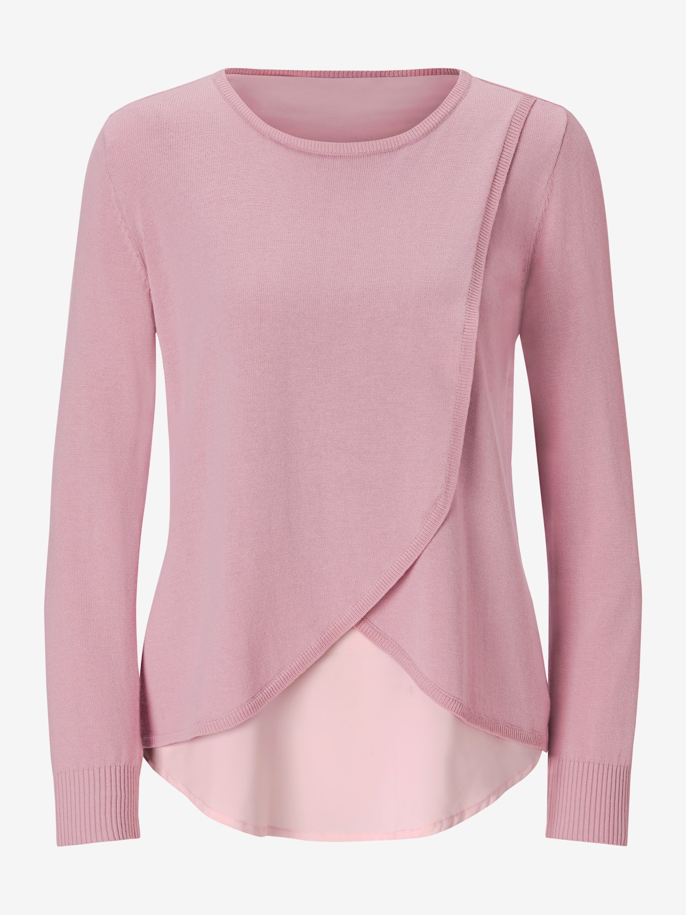 Pull bimatière effet cache-coeur inversé en maille fine