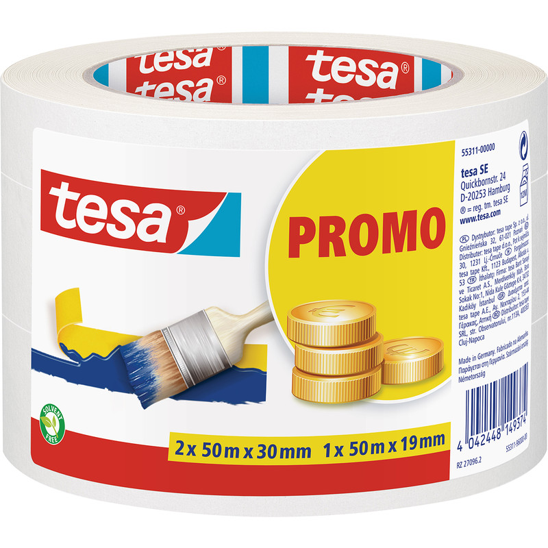 Tesa PRO set universele afplaktapes 1x 19mmx50m + 2x 30mmx50m