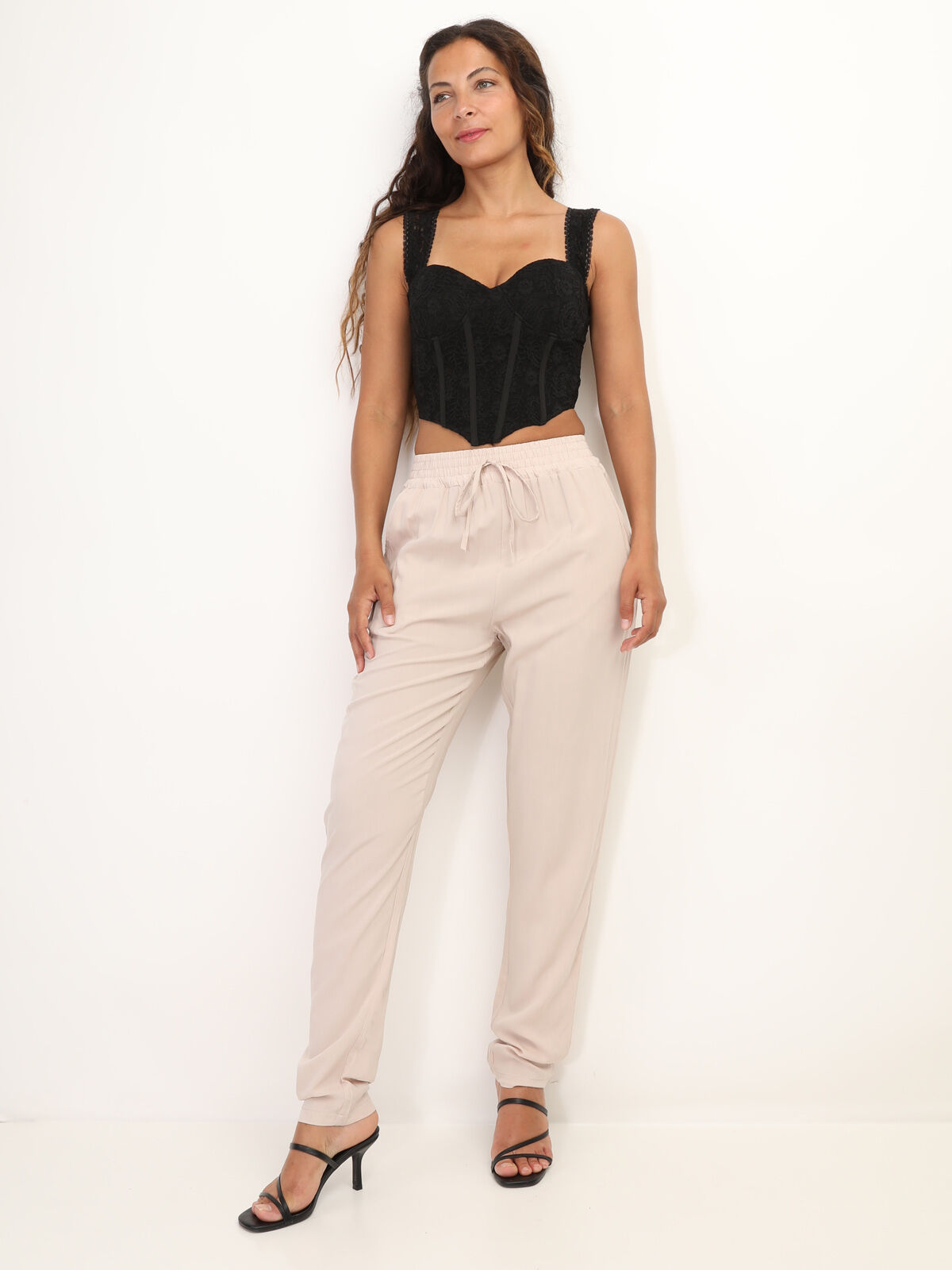Top corset en dentelle florale- Noir