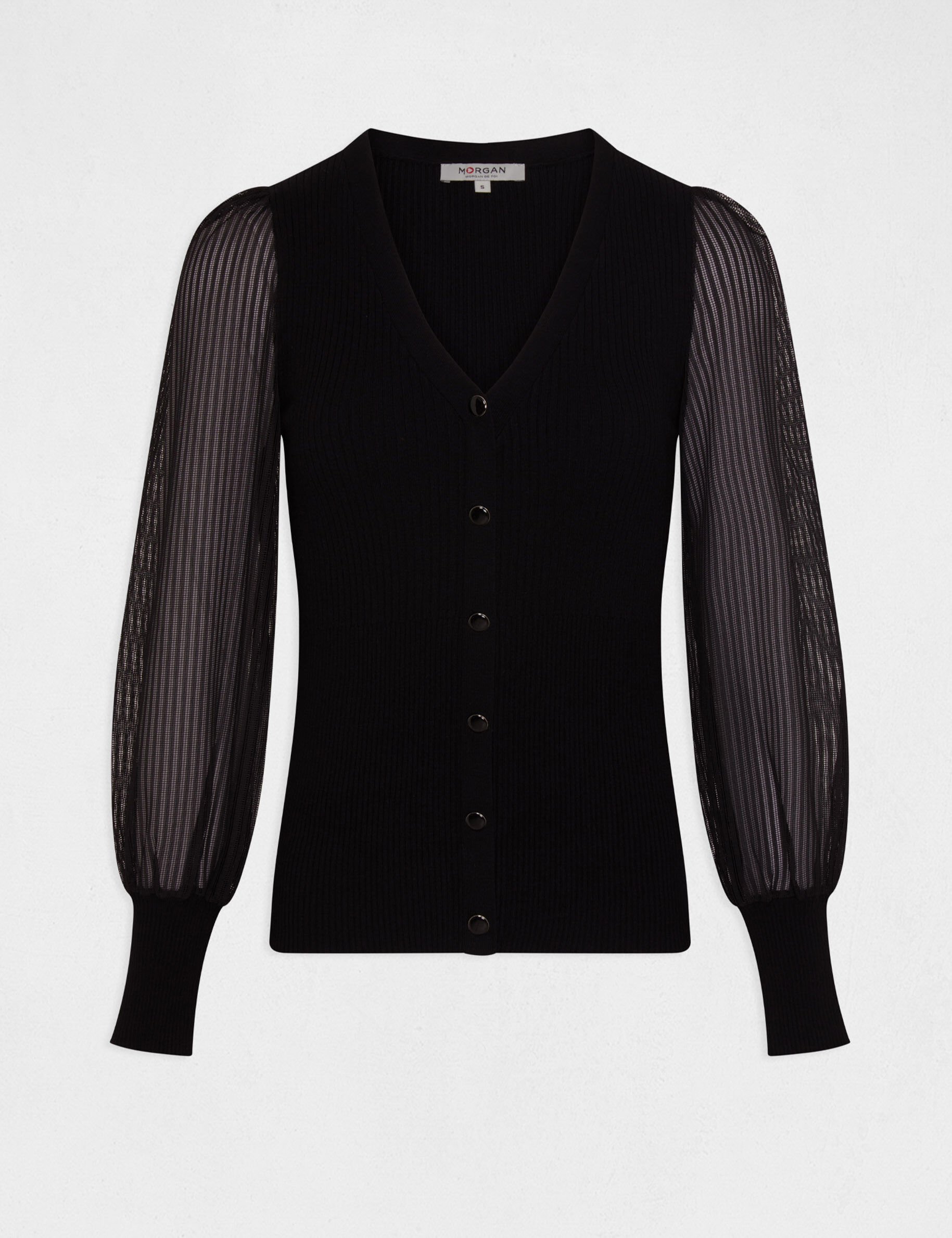 Pull manches longues en dentelle noir femme - noir