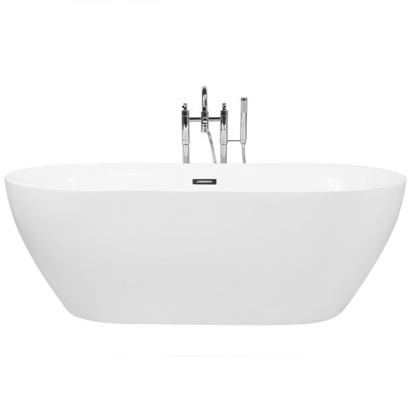Beliani Banheira Autónoma Branca Oval em Acrílico Sanitário 180 x 79 cm Design Moderno