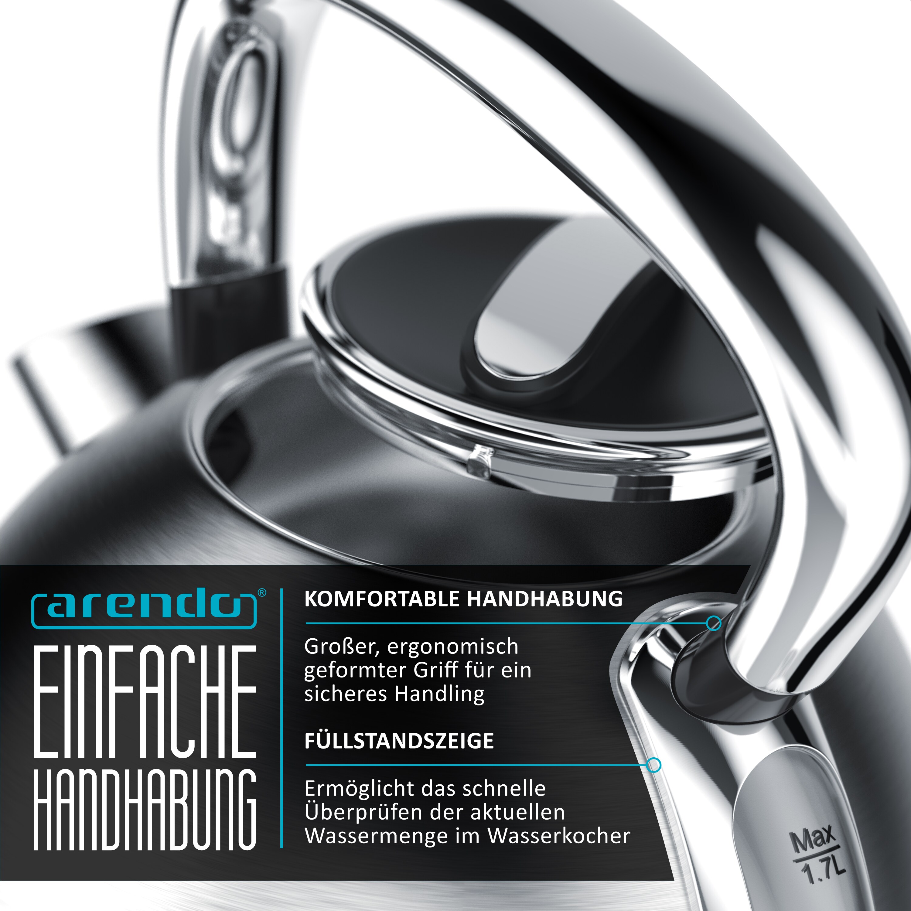 Arendo Wasserkocher mit Temperatureinstellung, 1,7 l, 2200 W, Edelstahl Retro Style Vintage, Überhitzung & Trockenkochschutz, silber
