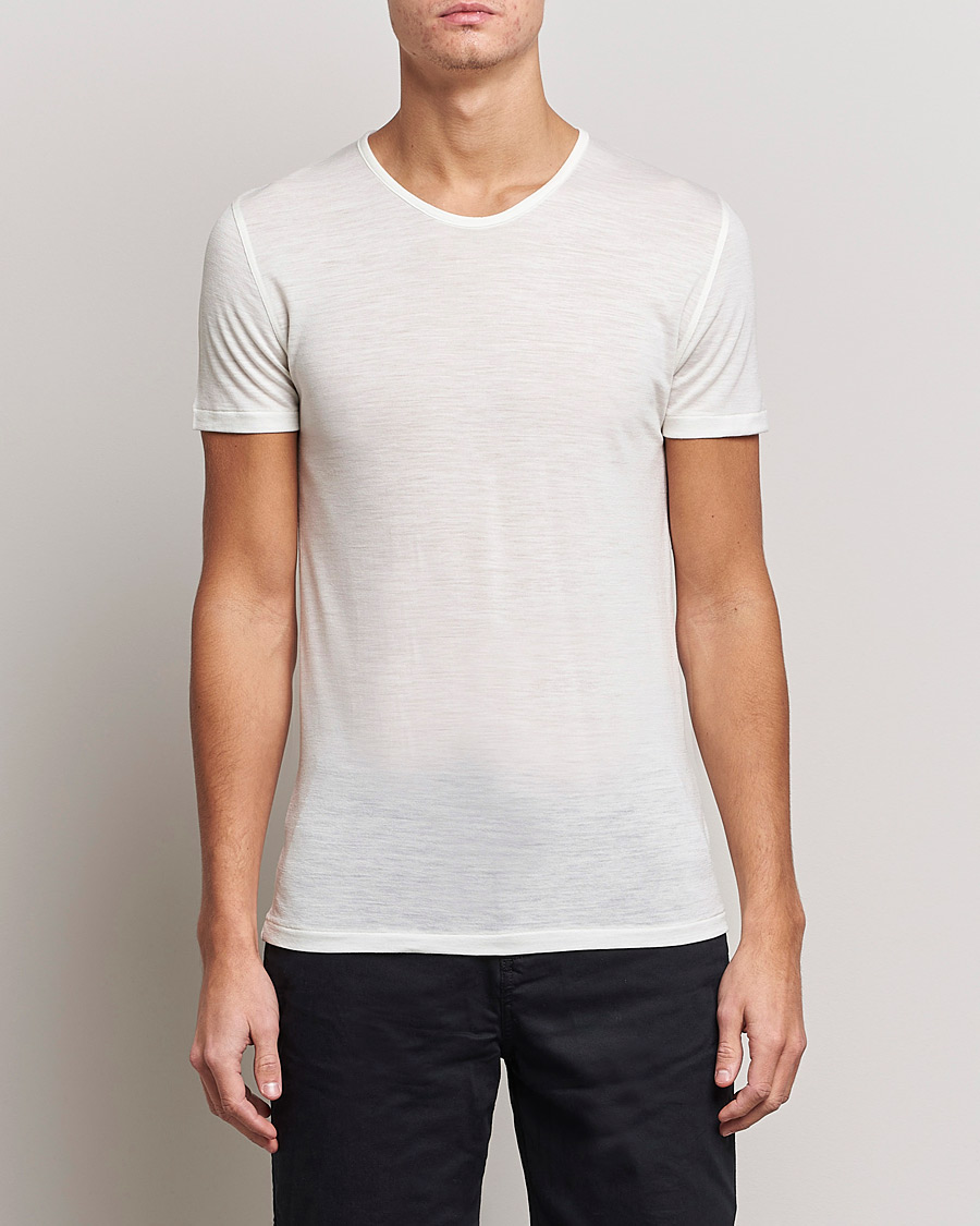 Zimmerli of Switzerland Wool/Silk Crew Neck T-Shirt Ecru