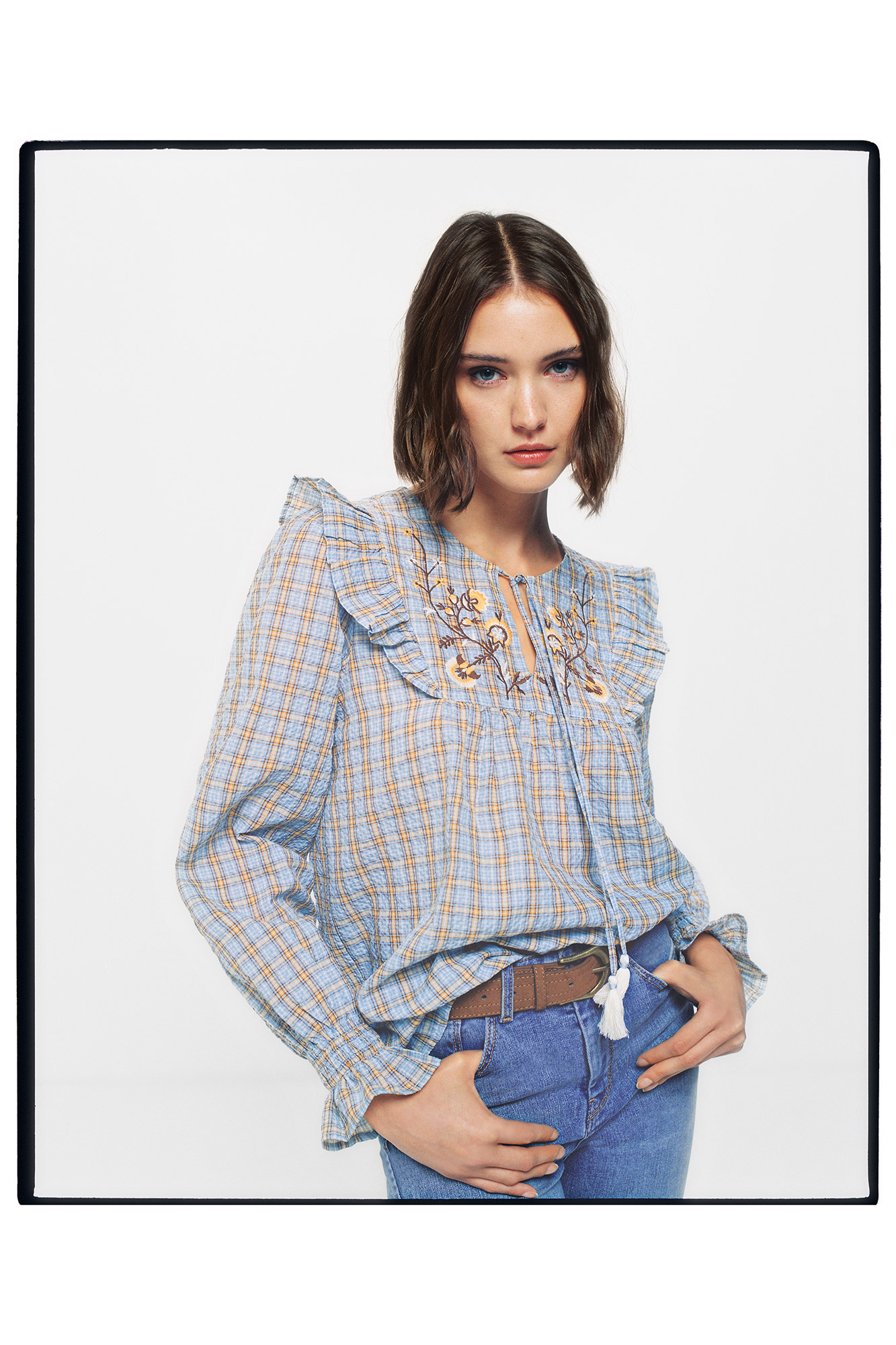 Blusa xadrez bordada