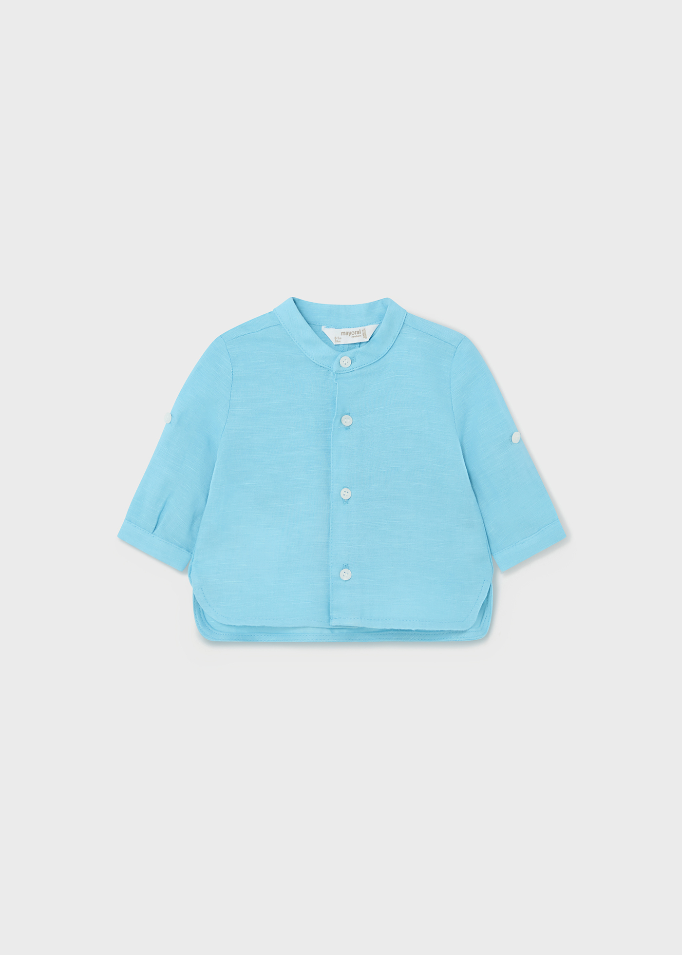 Camisa Mao de linho europeu para recém-nascido, branca