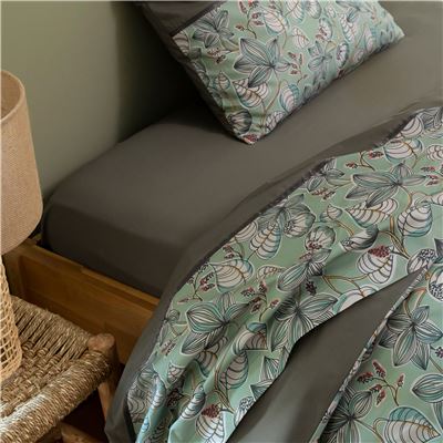 Linge de lit percale motif feuilles - BECQUET CRÉATION