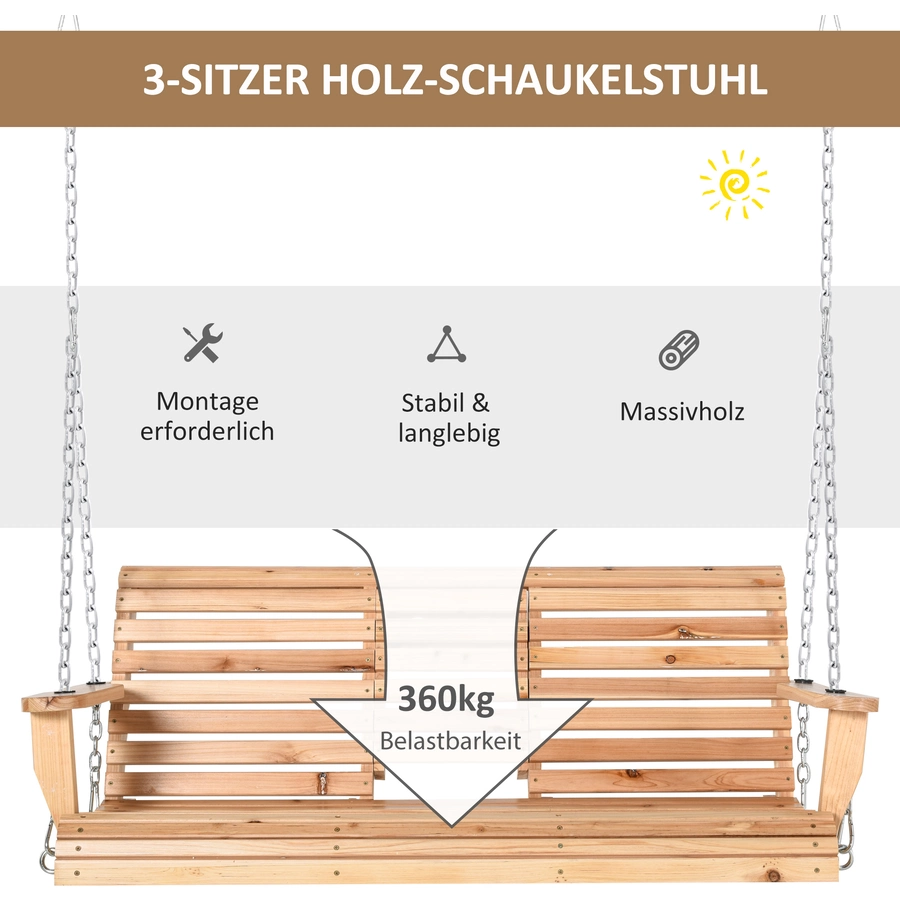 Outsunny Hängebank mit klappbarem Tisch natur