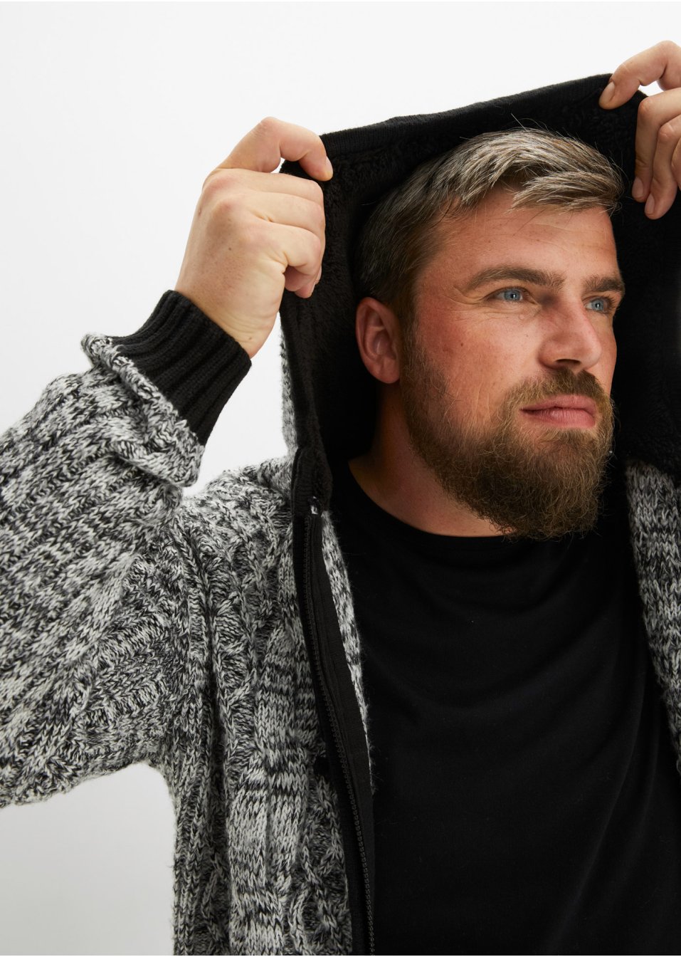 Gilet en maille à capuche