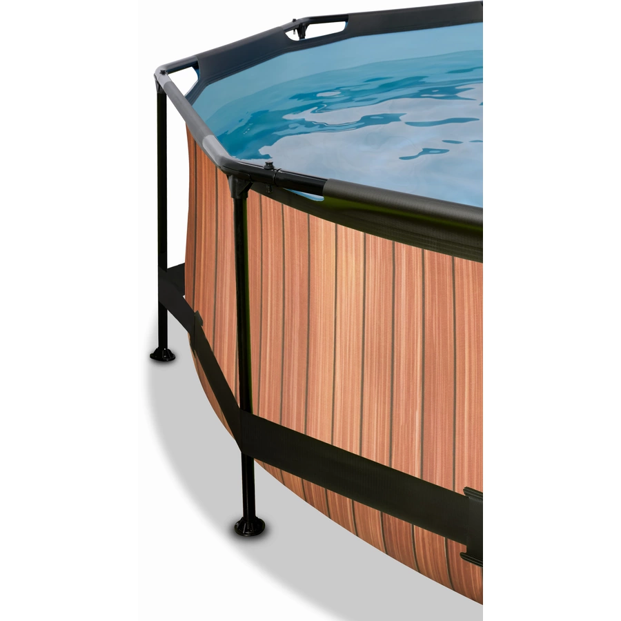 EXIT Frame Pool ø244x76cm (12v Kartusche Filterpumpe) – Holzoptik & Sonnendach