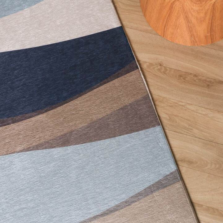 Geometrisch vloerkleed - Swing Waves Blauw/Bruin