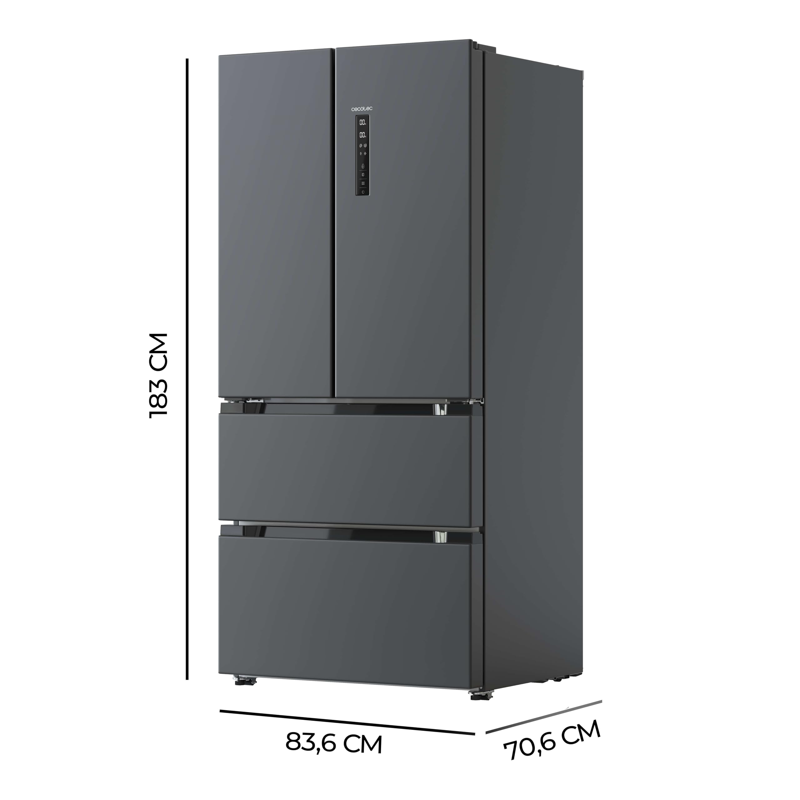 Cecotec Refrigerator French Door Dark 510 L Bolero CoolMarket FD 510 Dark E. 183 cm High, 84 cm Wide, Motor Inverter Plus, Fast Cooling and Fast Freez