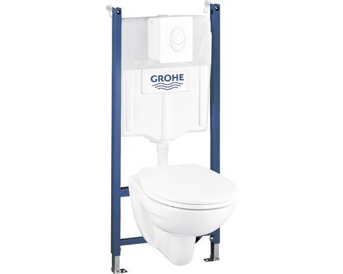 GROHE Quickfix wandclosetset Solido Compact glanzend wit met toiletzitting, wandclosetframe en bedieningsplaat wit 39117000