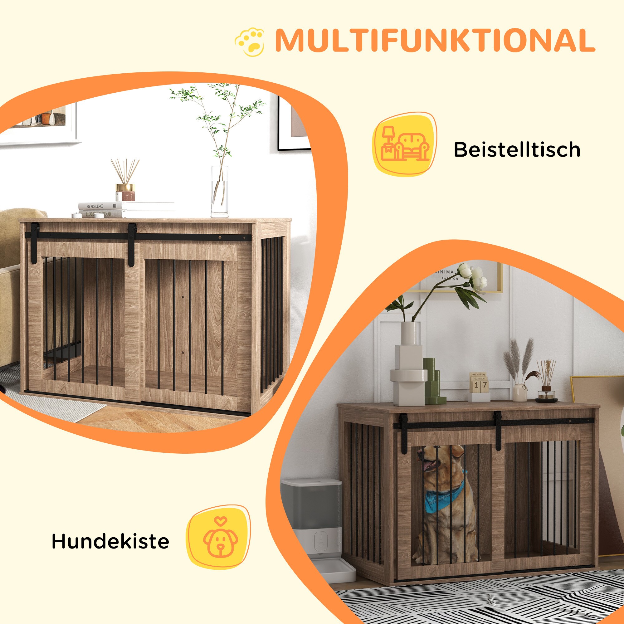 PawHut Hundekäfig mit Schiebetür und Belüftungsöffnungen natur 98L x 58B x 67H cm