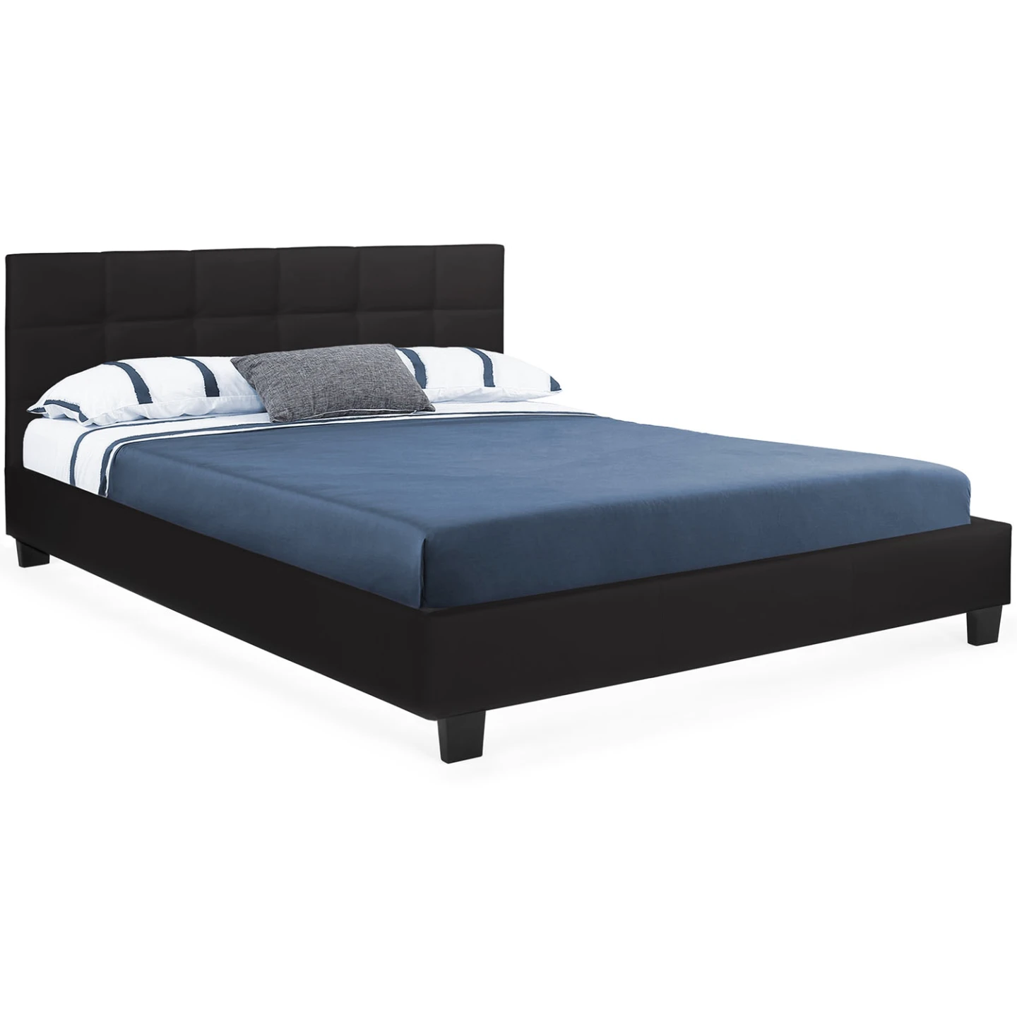 Lit double CHARLOTTE avec tête de lit et sommier 140 x 190 cm PVC noir