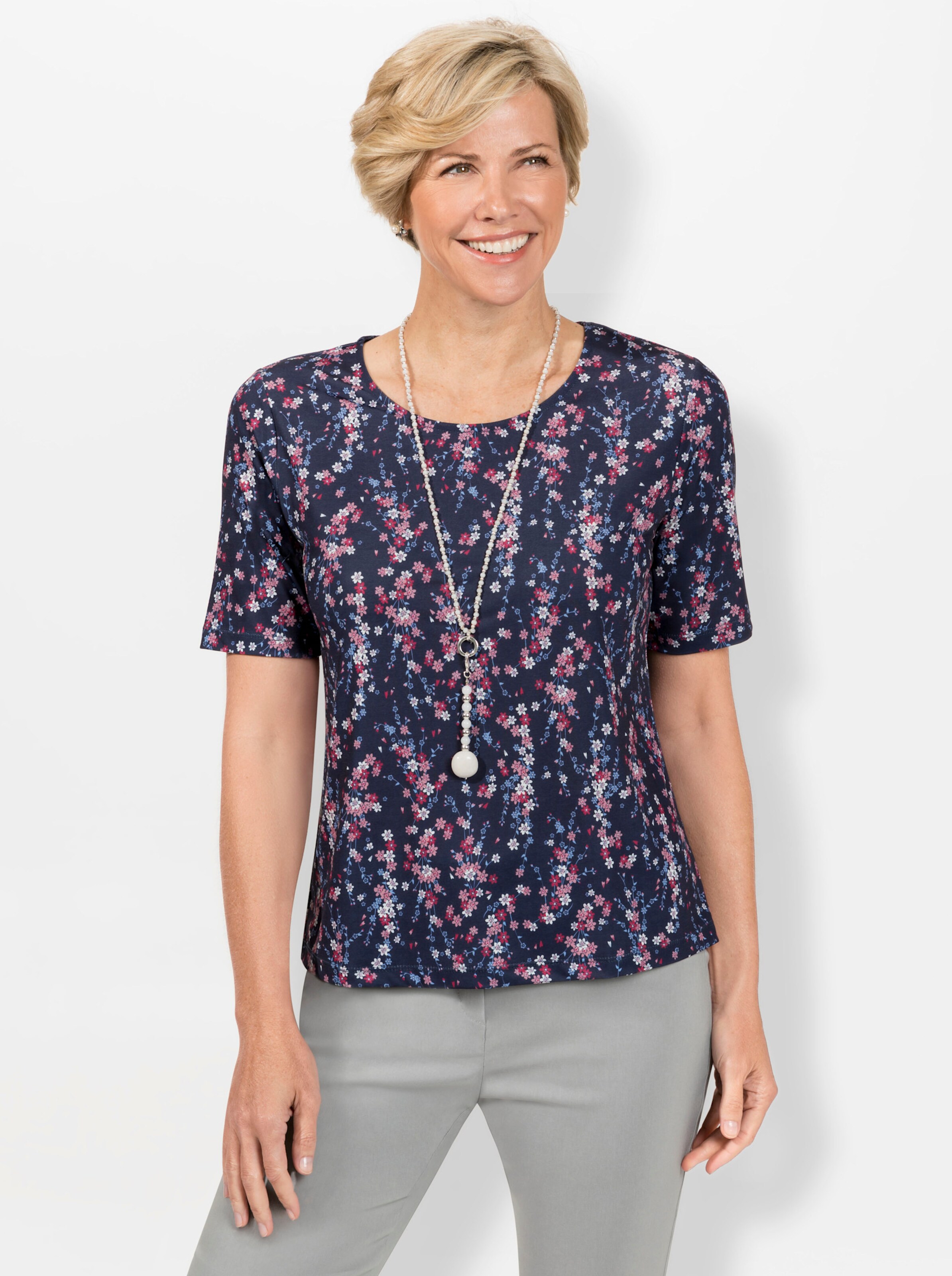 Shirt in nachtblau-hortensie-bedruckt