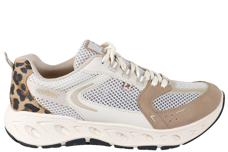 RIEKER LEOPARD SKO I BEIGE TEKSTIL OG PU