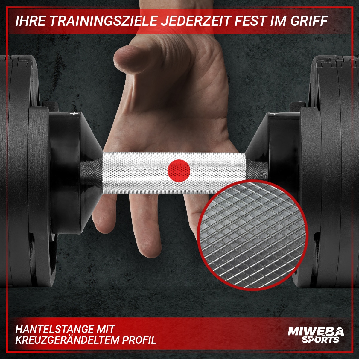 Miweba Sports verstellbare Kurzhantel VH200, Stahl, 2-28 kg, Hantelstange mit Profil, Halte-Gestell (28 kg)
