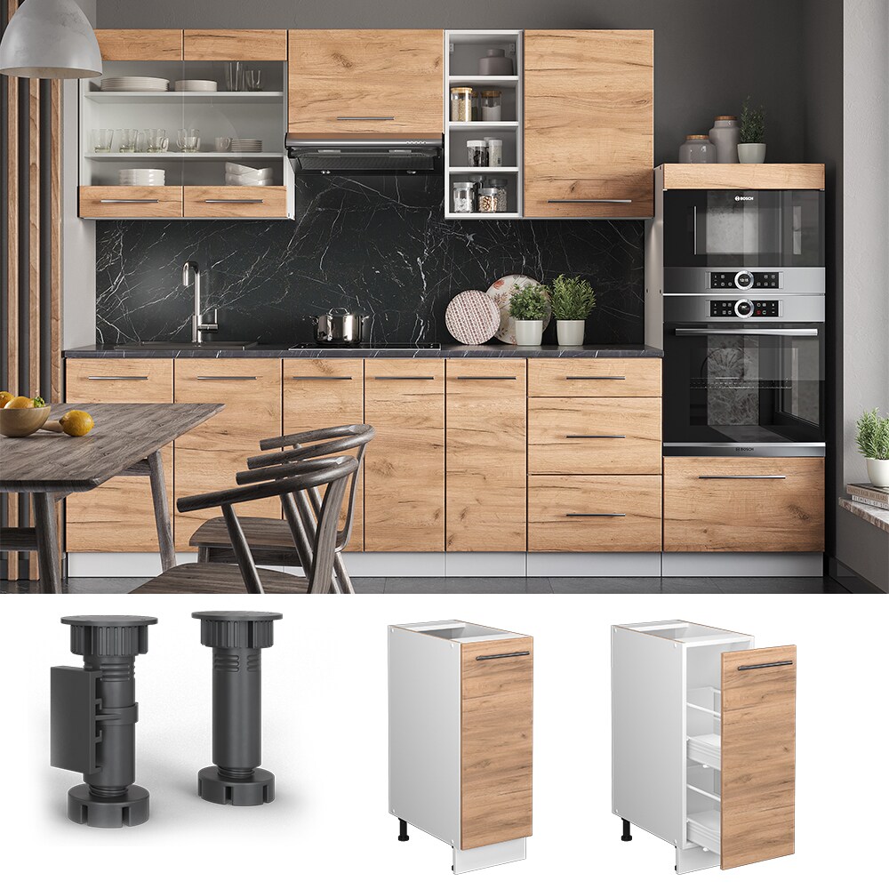 Vicco Apothekerunterschrank Küchenschrank Küchenmöbel Fame-Line Weiß Eiche modern 30 cm Küche Einbauküche Einschübe Aufbewahrung Küchenzeile