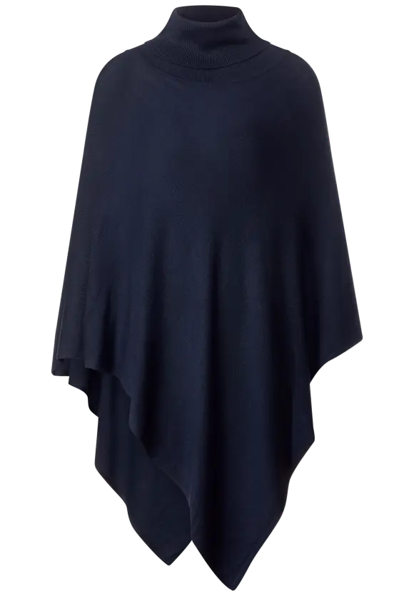 Strickponcho mit Rollkragen - deep blue