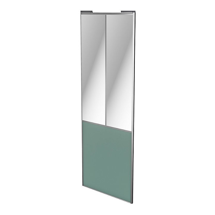 Porte de placard coulissante atelier vert de gris profil gris GoodHome Arius H. 248,5 x L. 91.2 cm + amortisseurs