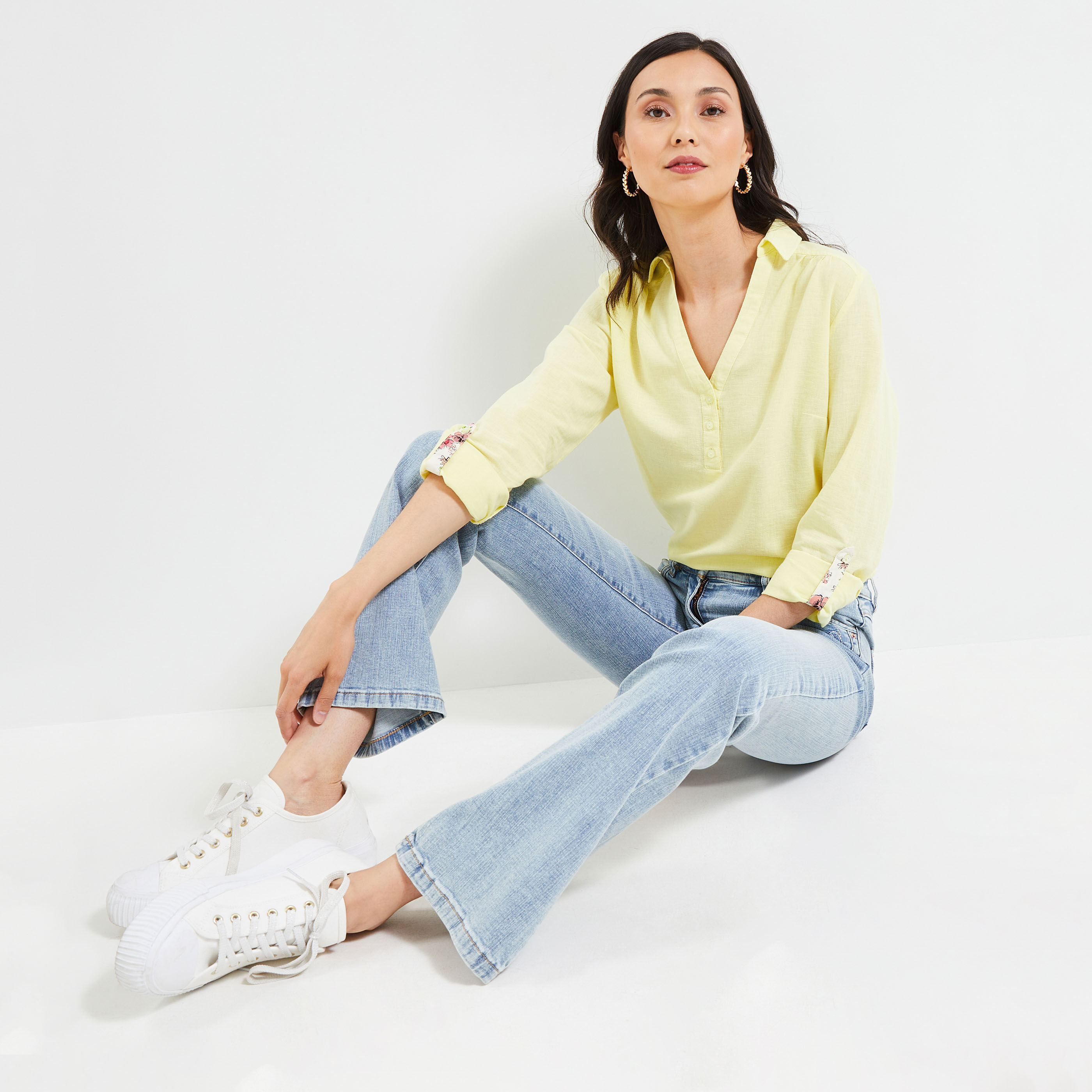 Blouse manches longues femme - JAUNE