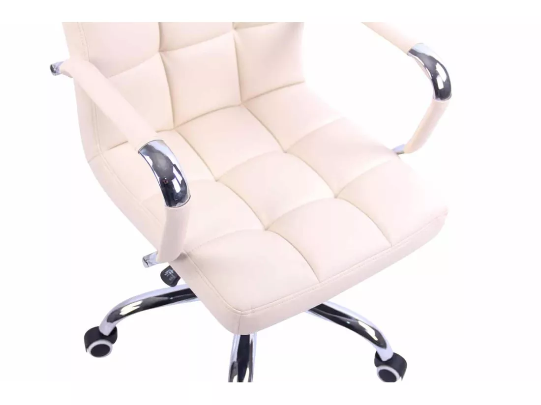 Chaise de bureau - Similicuir & Métal chromé - Crème - Deli