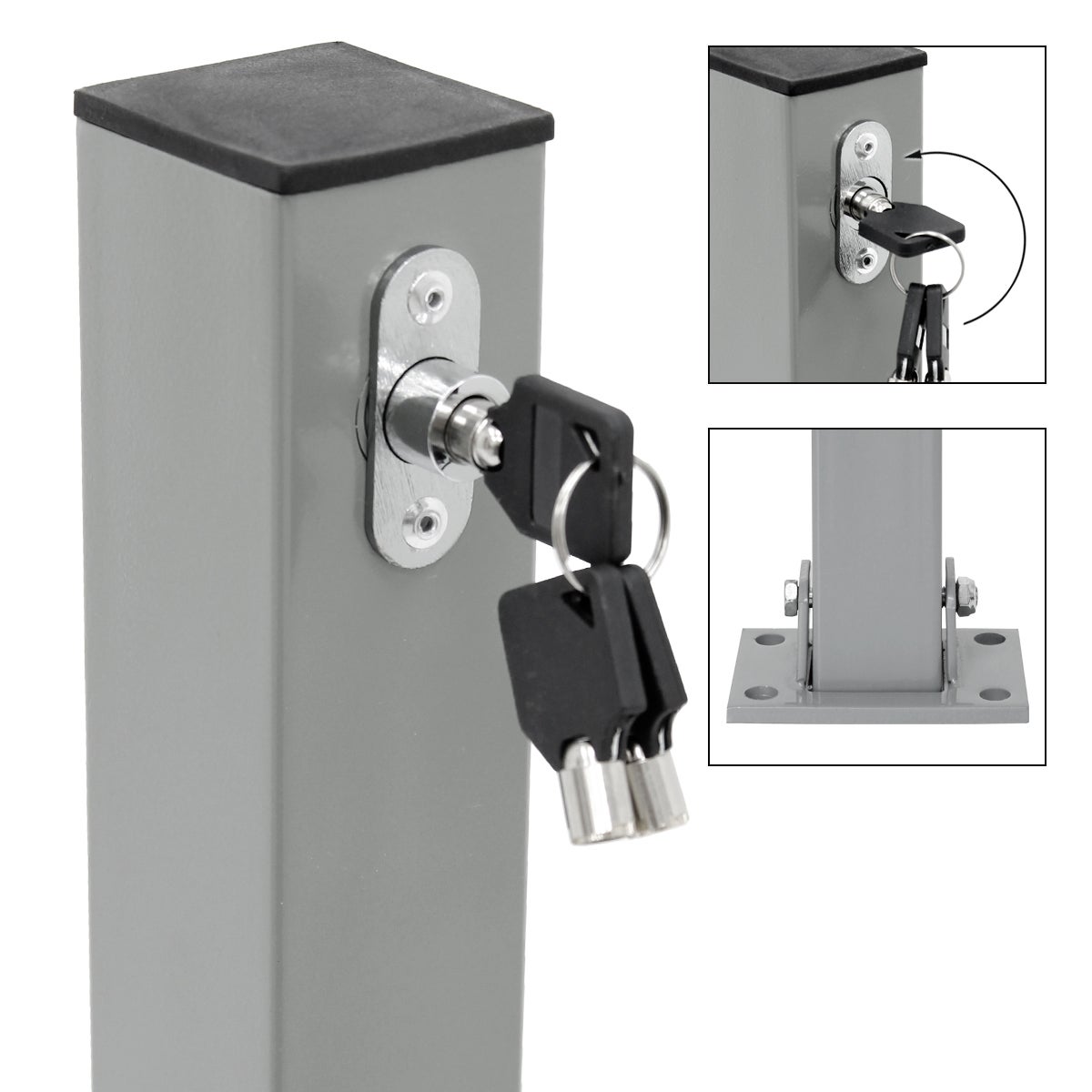 ECD Germany 4x Opvouwbare parkeerbarrière, Vierkant, 70 cm, Stalen parkeerpaal met rode waarschuwingsstrepen, Slot en 3 sleutels, Paal, Parkeerbarrière, Parkeerpaal, Paal, Voet