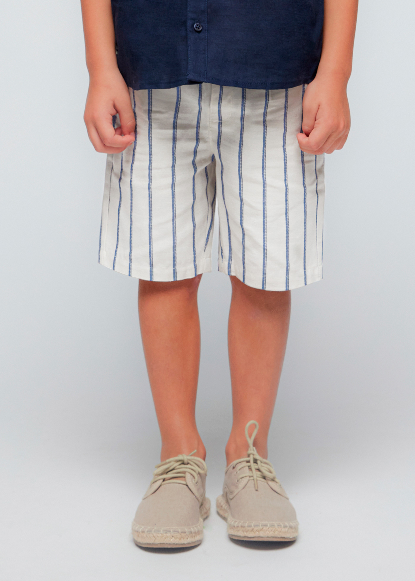 Conjunto de linho listrado de 2 peças para meninos, ráfia