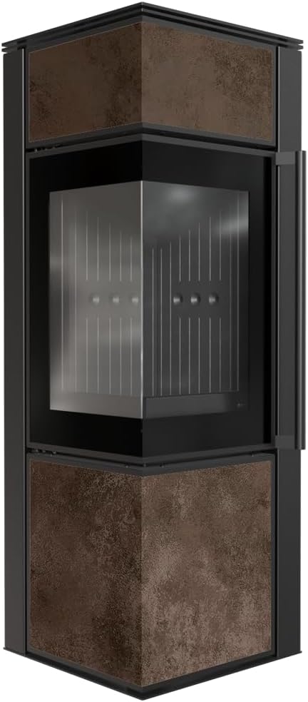 KRATKI Kaminofen aus Stahl TORA/S 8 kW Ø 150 Quarzsinter Oxide Moro schwarz Verkleidung mit Türfeder