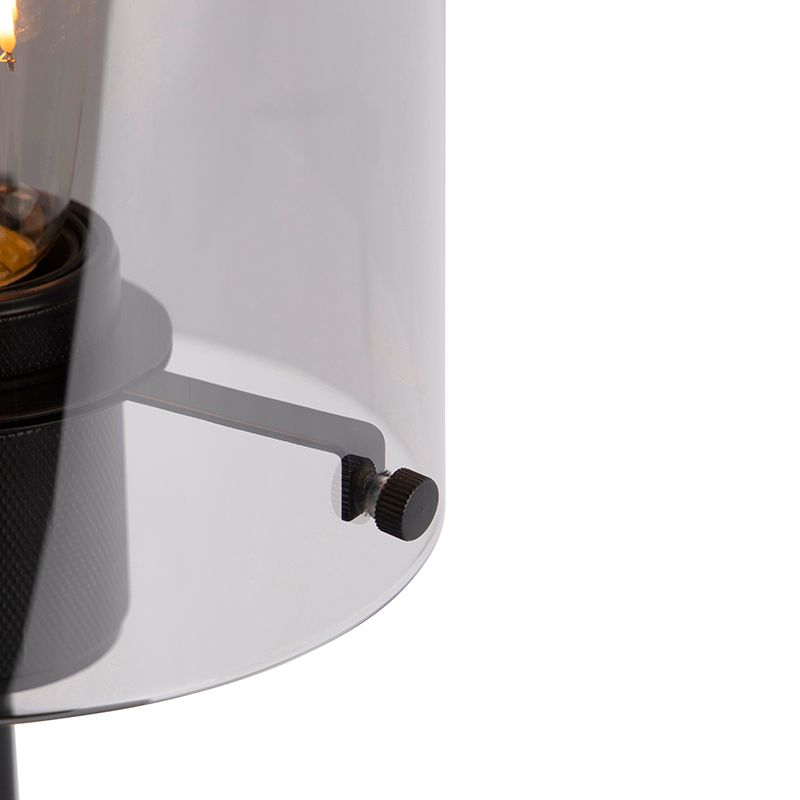 Design tafellamp zwart met smoke glas op standaard - Dome