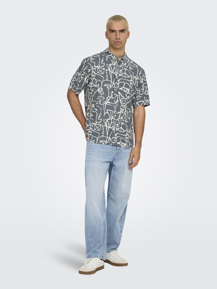ONLY & SONS<br>Camisa estampada em viscose e linho