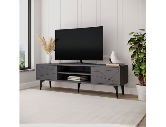 CONCEPT1 - Meuble TV Brendon anthracite 160 x 29,6 x h48,2 cm
