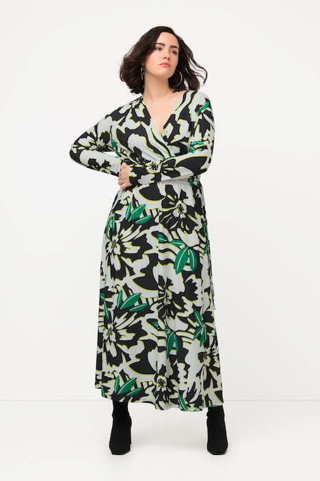 Jerseykleid, Wickeloptik, V-Ausschnitt, Langarm