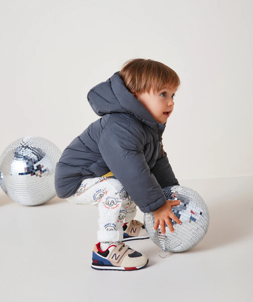 DOUDOUNE BÉBÉ GARÇON EN REMBOURRAGE RECYCLÉ GRIS ET JAUNE