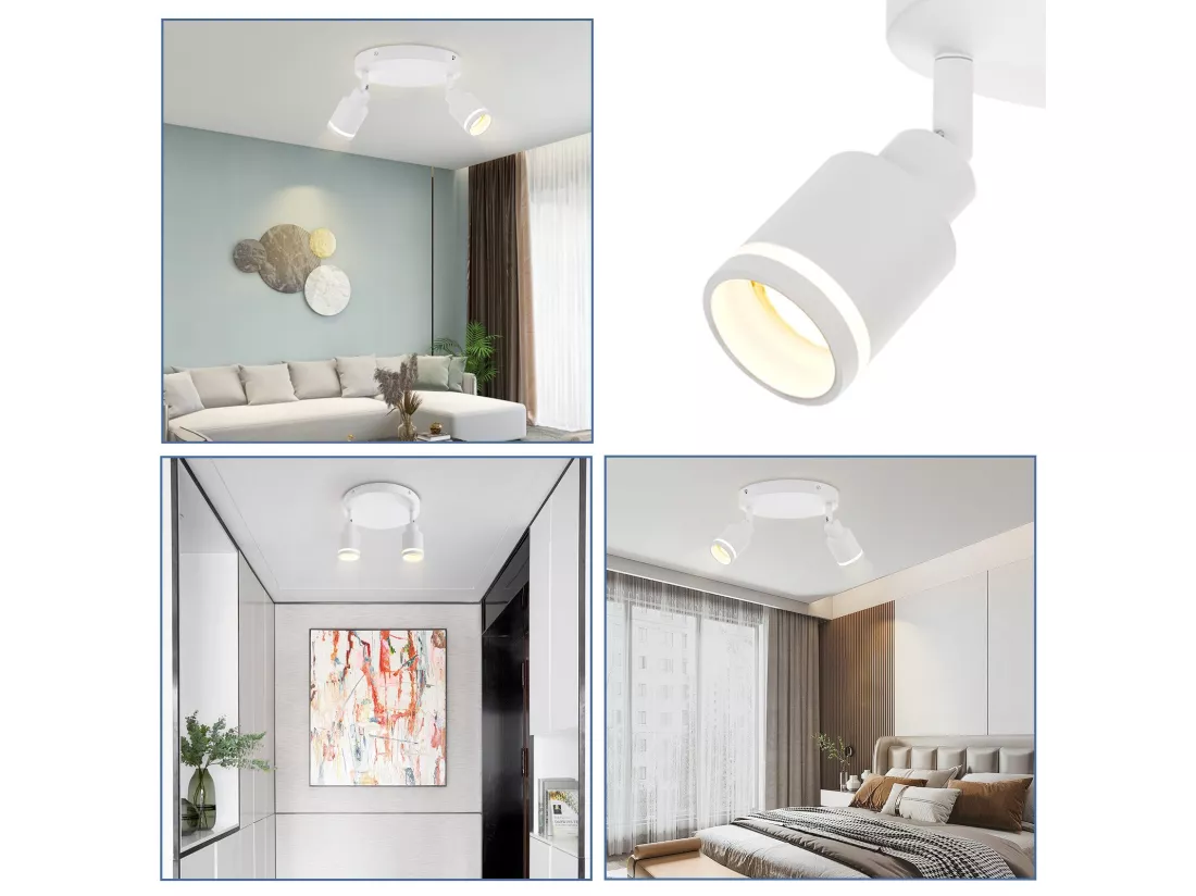 NETTLIFE Spot de plafond plafonnier moderne 2 ampoules orientables Plafonnier GU10 métal blanc