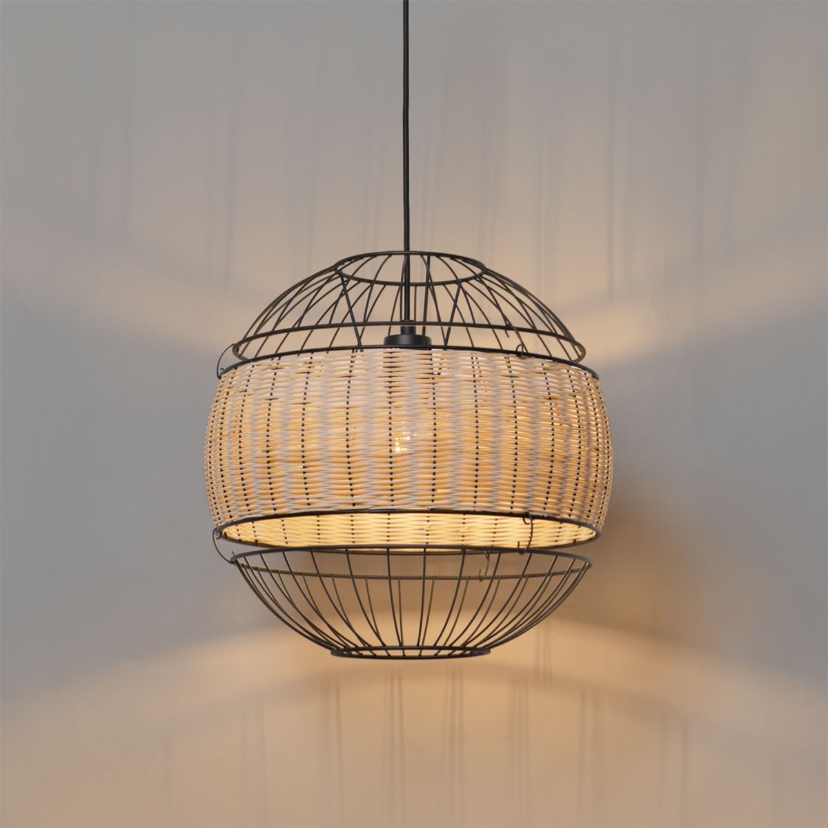 Oosterse hanglamp zwart met rotan 38 cm - Emir